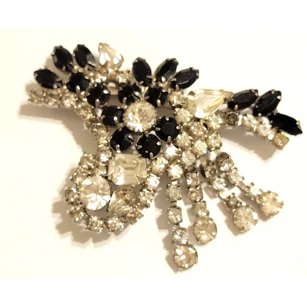 Vintage Large Rhinestone Flower Brooch Pin, 3